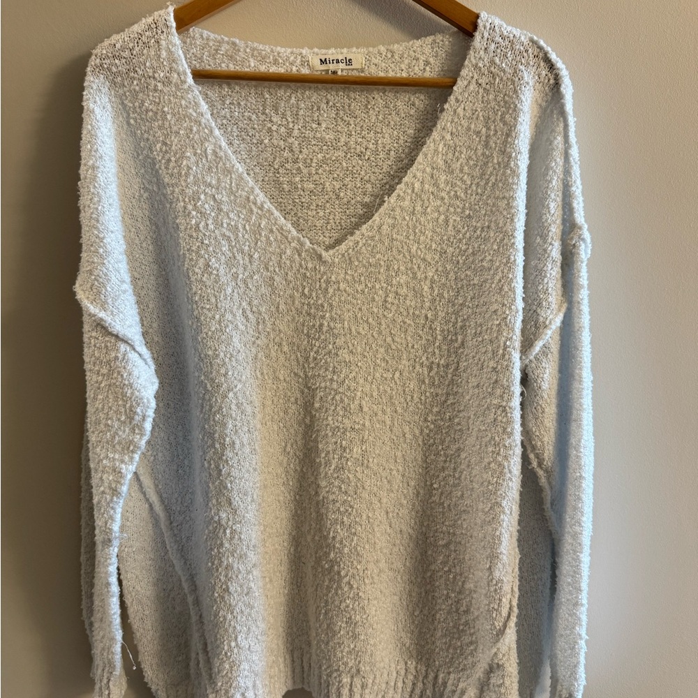 Women’s White V-Neck Sweater